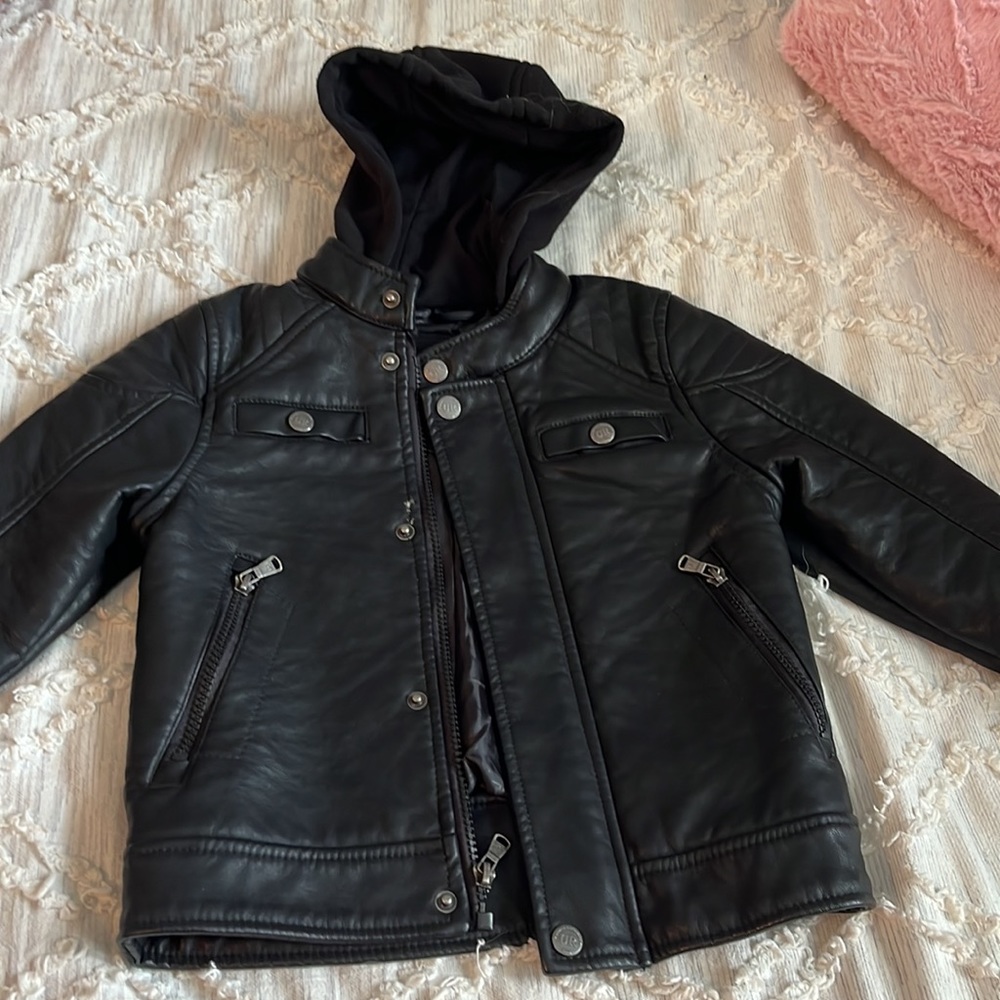 Black 3T Hooded Biker Jacket
